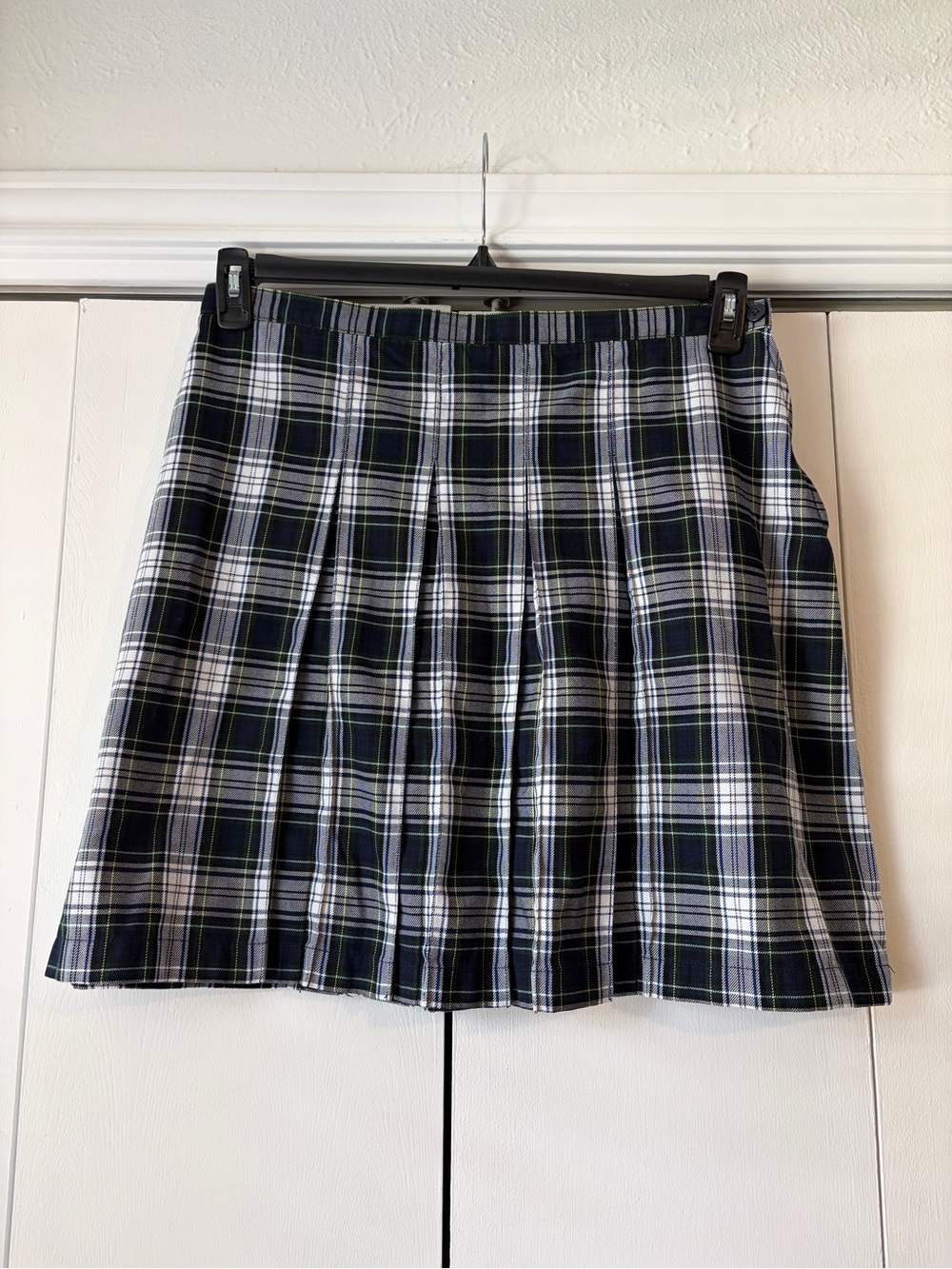 Lands' End Navy, White and Green Plaid Pleated Mini Skirt